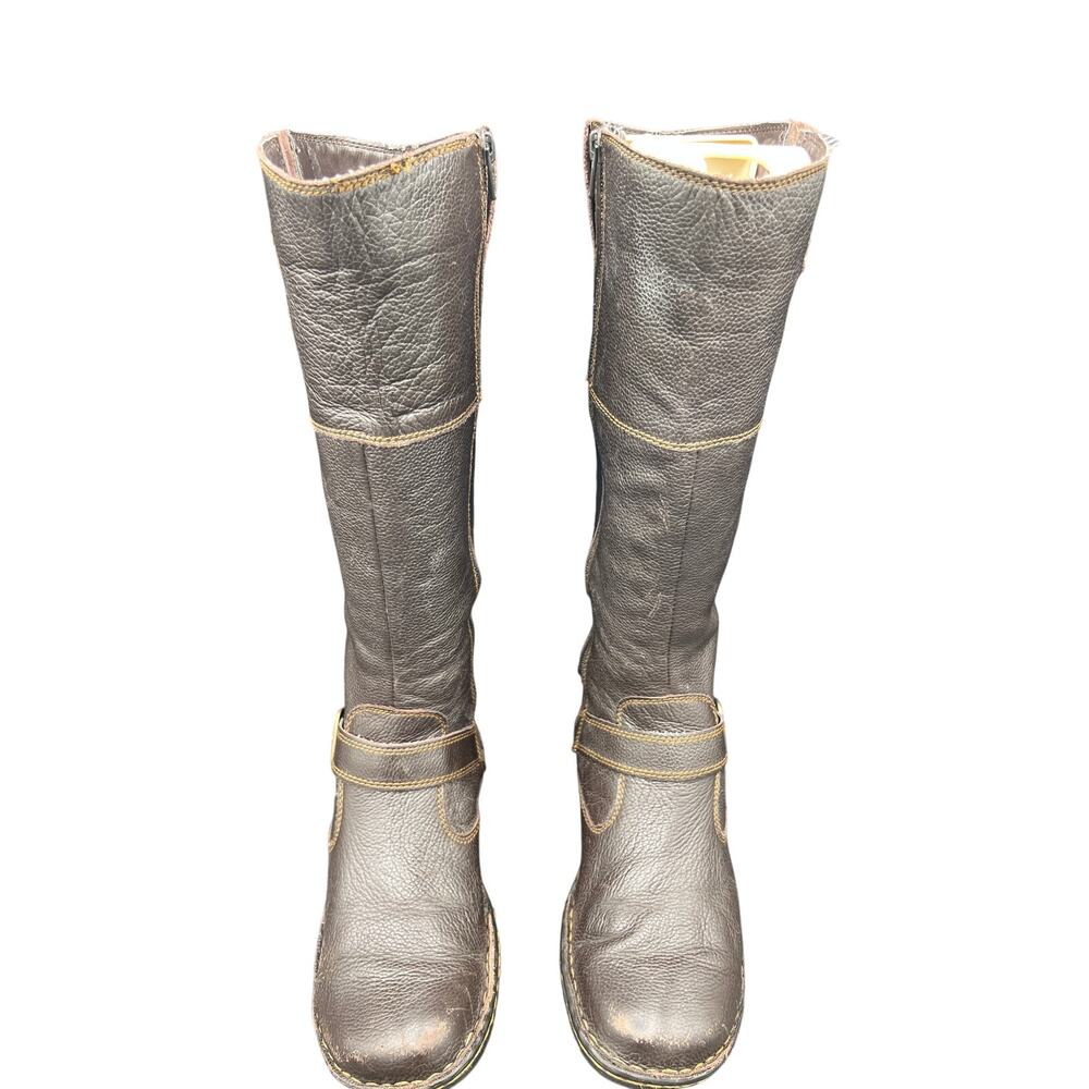 🤎b.o.c Born US 8 Brown Leather Tall Boots Buckle Zip Y2K Boho Moto Western Fall - Picture 3 of 9